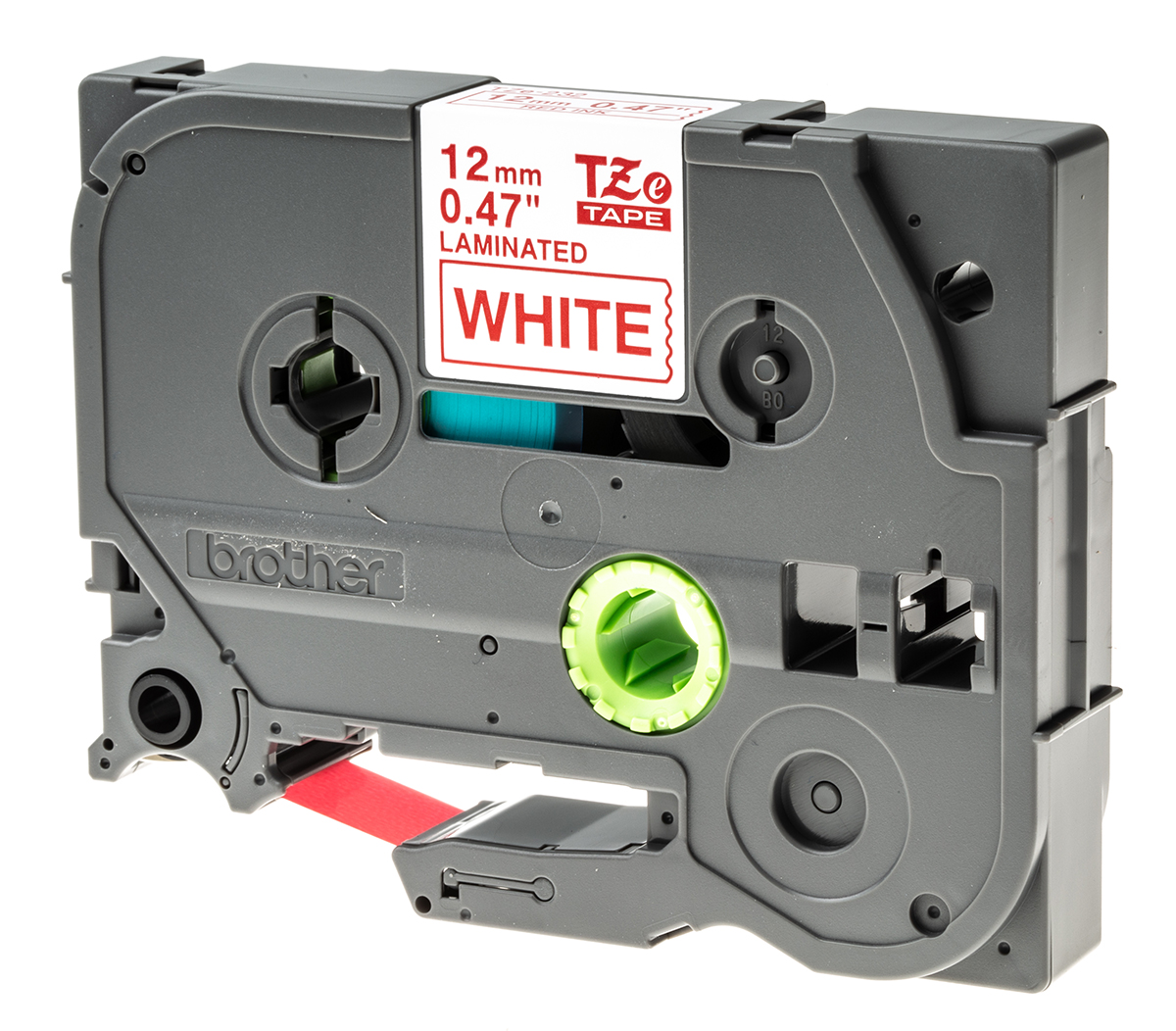 Brother Red on White Label Printer Tape, 8 m Length, 12 mm Width
