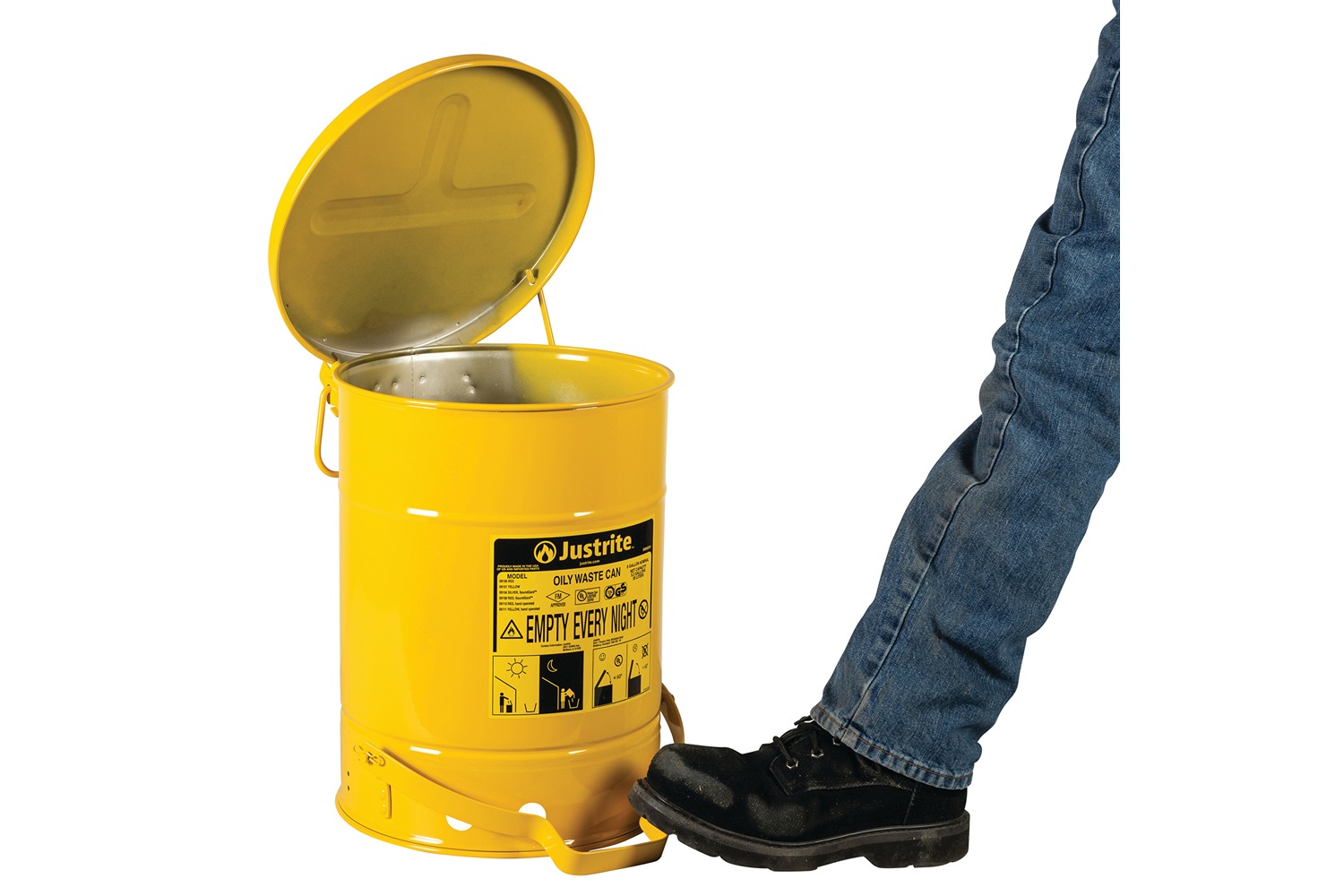 Justrite Oily Waste Cans 900 Justrite flammable waste can 53L Yellow Flip Steel Flammable Waste Can
