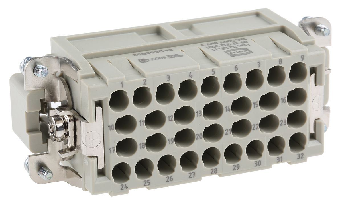 HARTING Heavy Duty Power Connector Insert, 16A, Male, Han EE Series, 32 Contacts