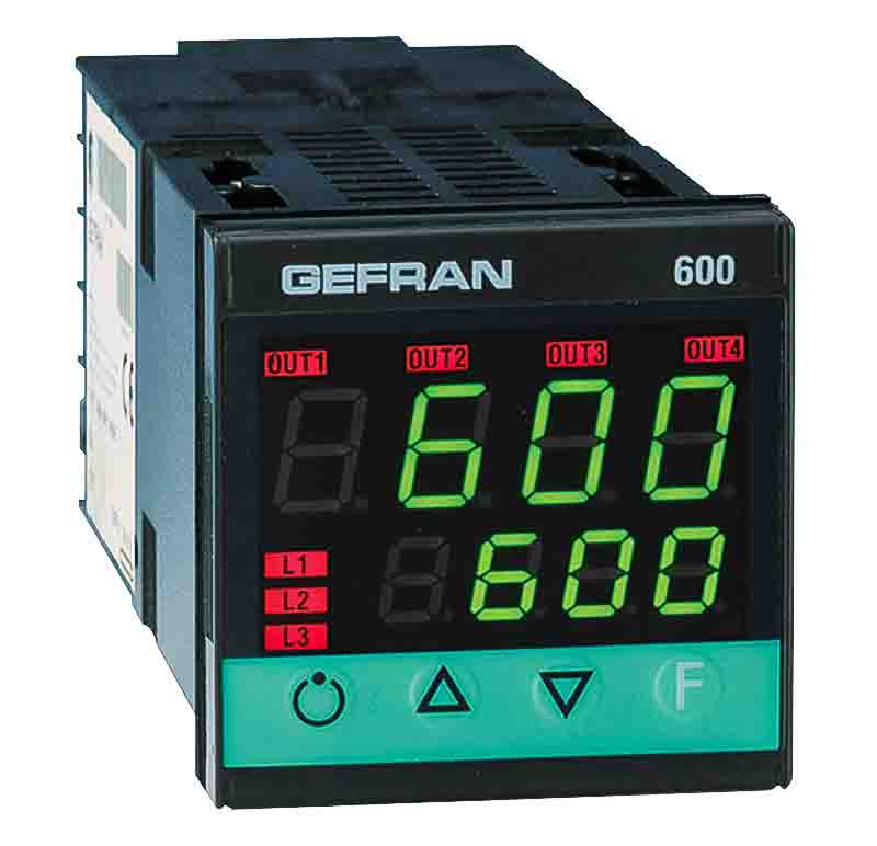 Gefran 600 PID Temperature Controller, 48 x 48 (1/16 DIN)mm, 3 Output Analogue, Relay, 100 V ac, 240 V ac Supply