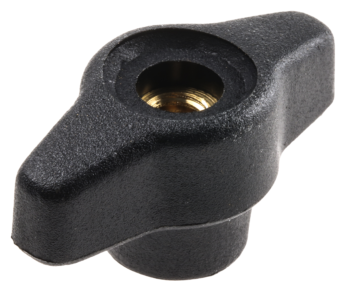 RS PRO Black Wing Clamping Knob, M6, Threaded Through Hole