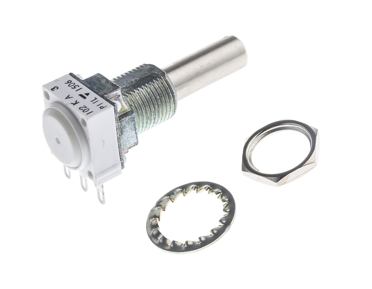 Vishay P11L 1kΩ Rotary Potentiometer 1-Gang Panel Mount, P11L1V0FLSY00102KA