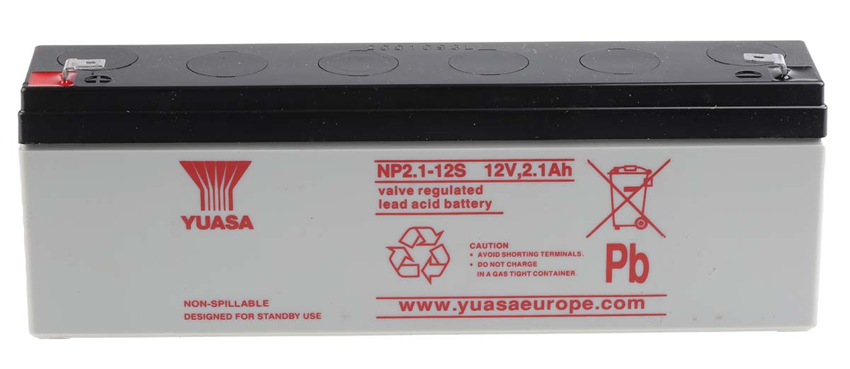 Yuasa 12V Faston 4.8mm Sealed Lead Acid Battery, 2.1Ah