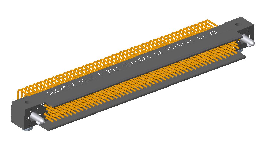 Amphenol Socapex HDAS Series Right Angle PCB PCB Header, 202 Contact(s), 1.91 mm Pitch, 4 Row, Shrouded