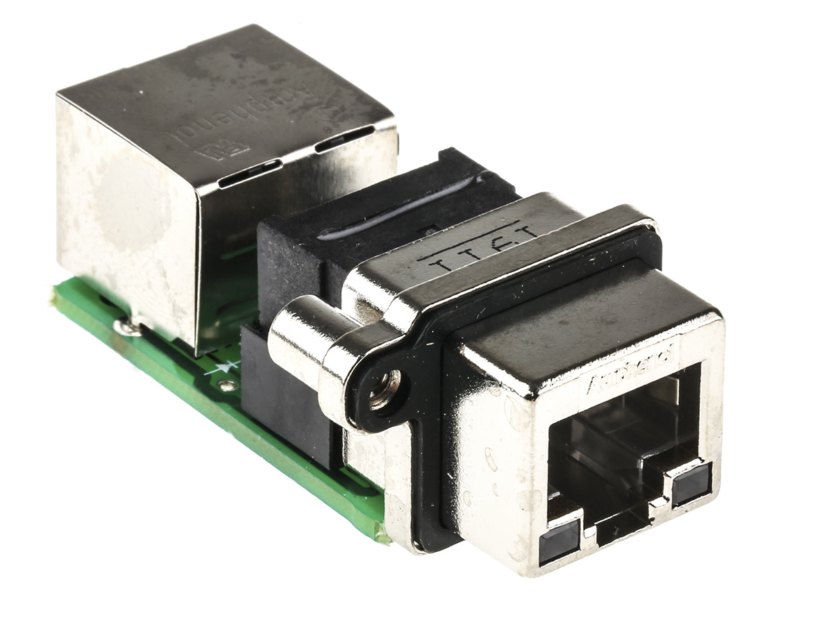 Amphenol Communications Solutions MRJ Series Female to Female RJ45 Connector, Through Hole, Cat5e Right Angle 2 Port 8
