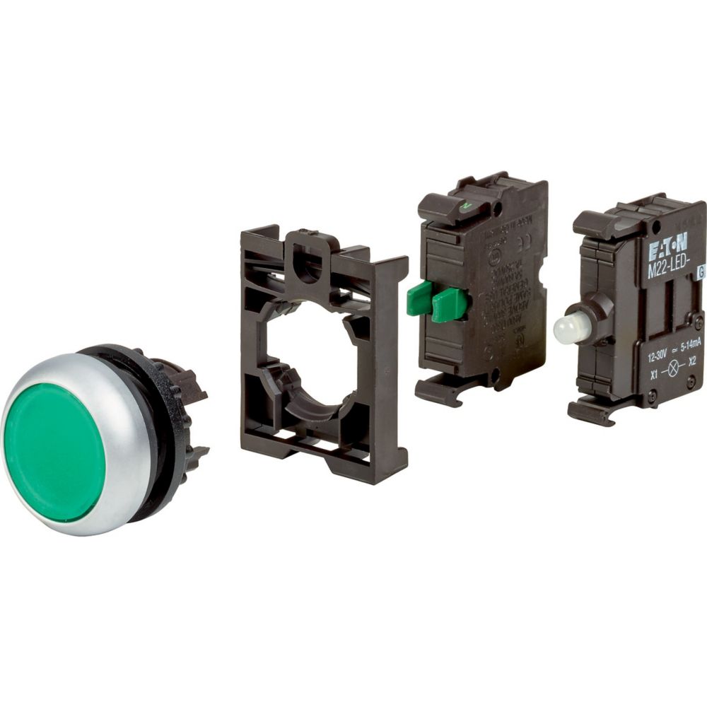 Eaton M22 Series Illuminated Push Button, Momentary, 50mm Cutout, Green LED, IP67