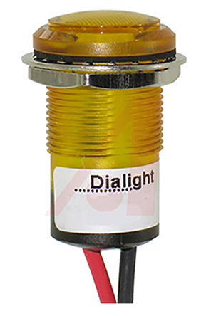 Dialight Yellow Panel Mount Indicator, 24V dc, 17.5mm Mounting Hole Size, Lead Wires Termination, IP67