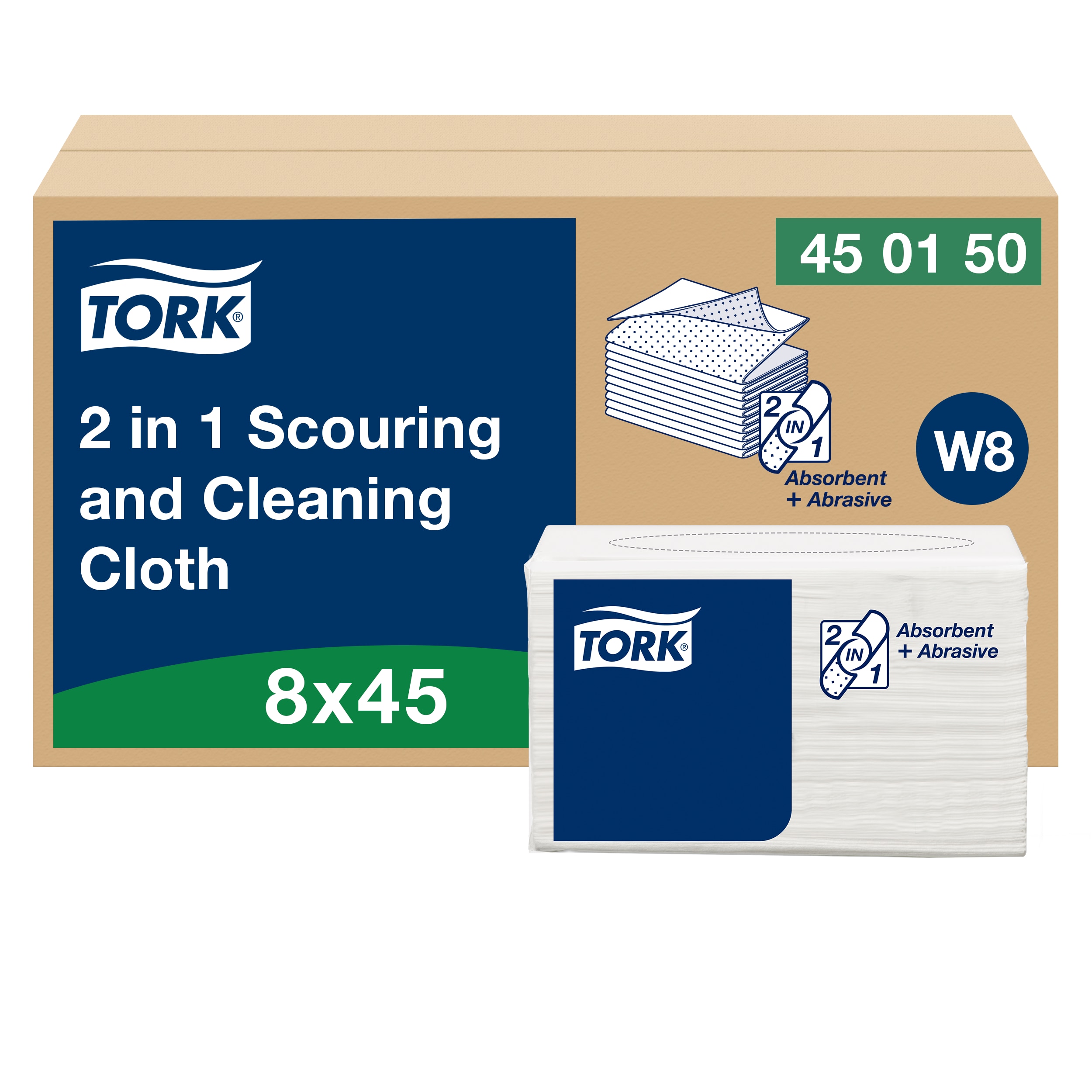 Tork White Cotton Cloths for General Purpose, Dry Use, Box of 8 x 45 Wipes, 38.5cm, Repeat Use
