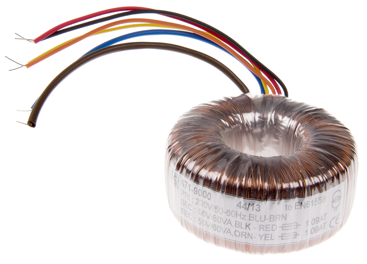 RS PRO 230V ac, 2 x 55V ac Toroidal Transformer, 120VA 2 Output