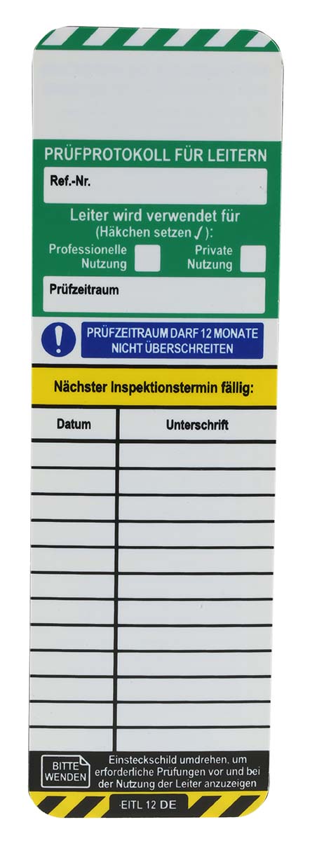 Brady Black on Green, White, Yellow Safety Ladder Tag, German Language, 1 per Pack