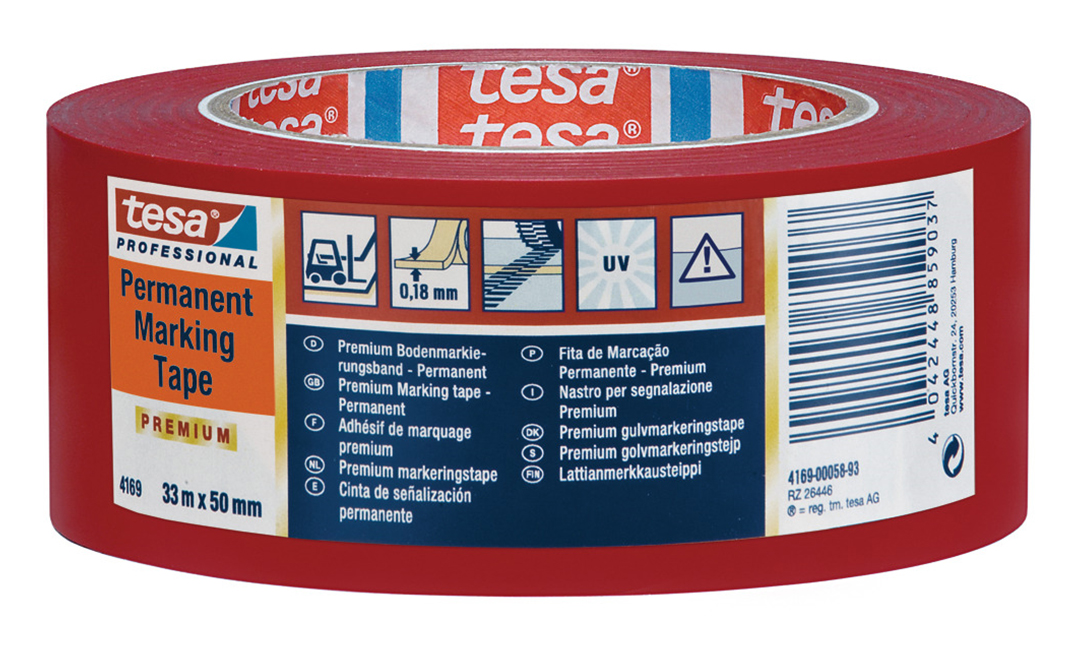 Tesa 4169 Red Soft PVC 33m Lane Marking Tape, 0.18mm Thickness