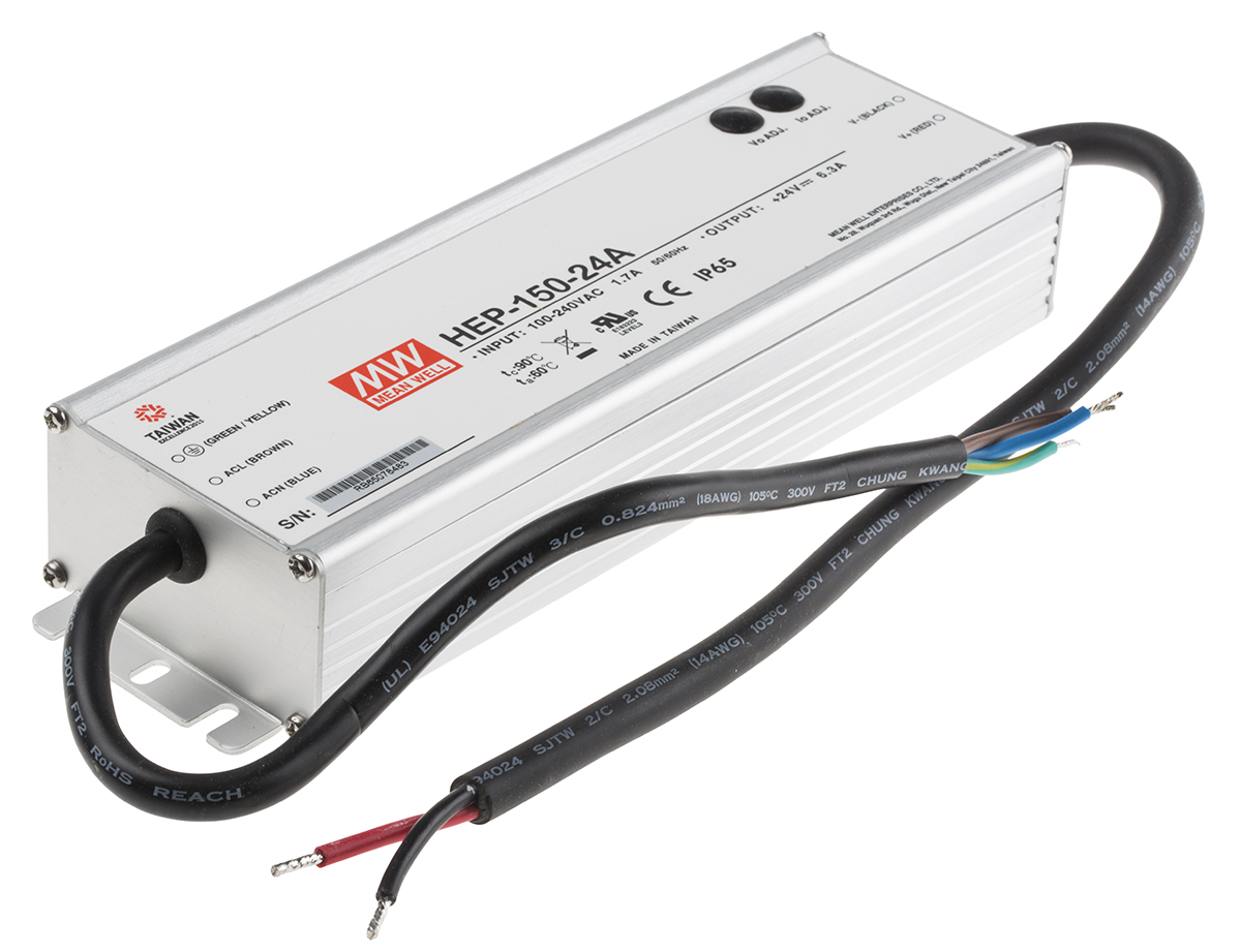 MEAN WELL Switching Power Supply, HEP-150-24A, 24V dc, 6.3A, 151W, 1 Output, 127 → 431 V dc, 90 → 305 V