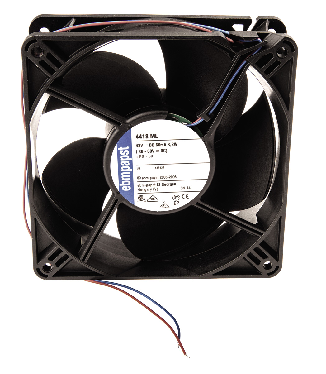 ebm-papst 4400 Series Axial Fan, 48 V dc, DC Operation, 168m³/h, 3.2W, 119 x 119 x 38mm