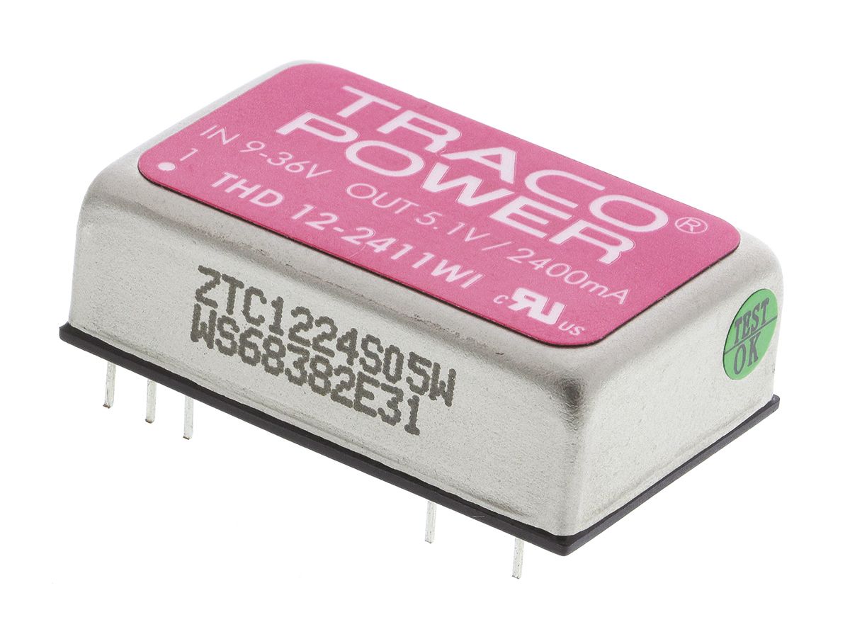 TRACOPOWER THD 12WI DC-DC Converter, 5V dc/ 2.4A Output, 9 → 36 V dc Input, 12W, Through Hole, +85°C Max Temp