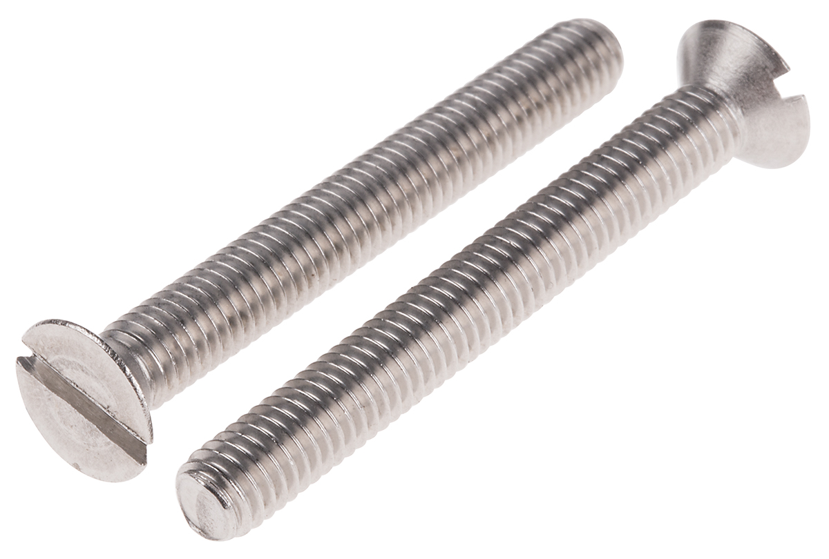 RS PRO Slot M6 Countersunk A2 304 Stainless Steel Machine Screws DIN 963 x 50.0mm