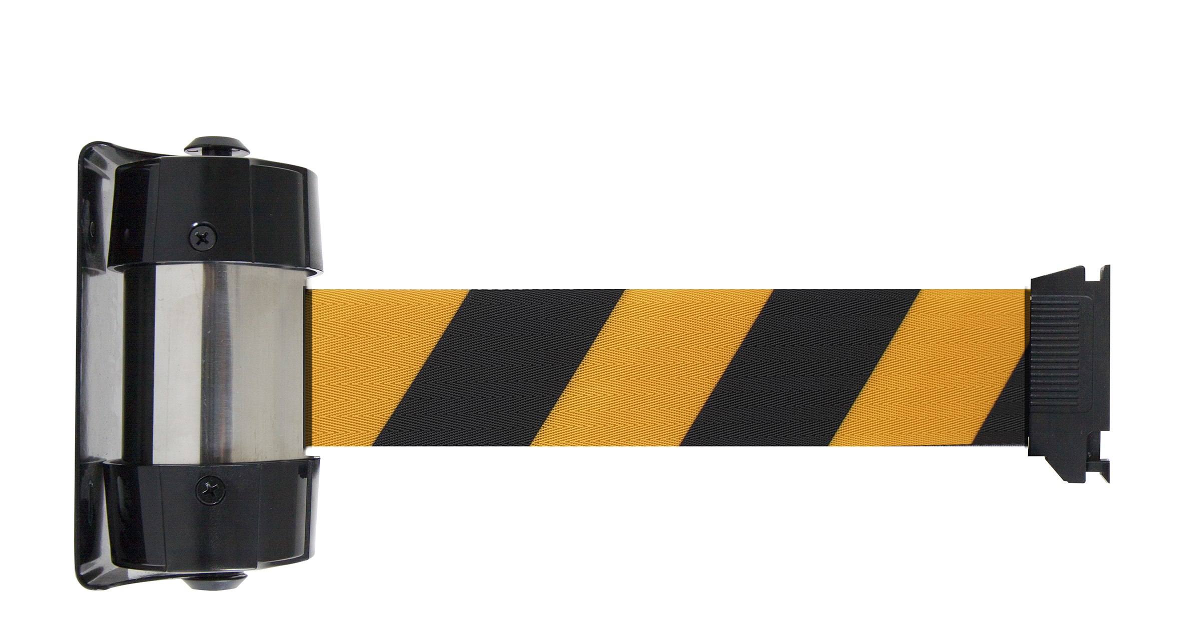 Viso Black & Yellow Steel Retractable Barrier, 4m, Black, Yellow Tape