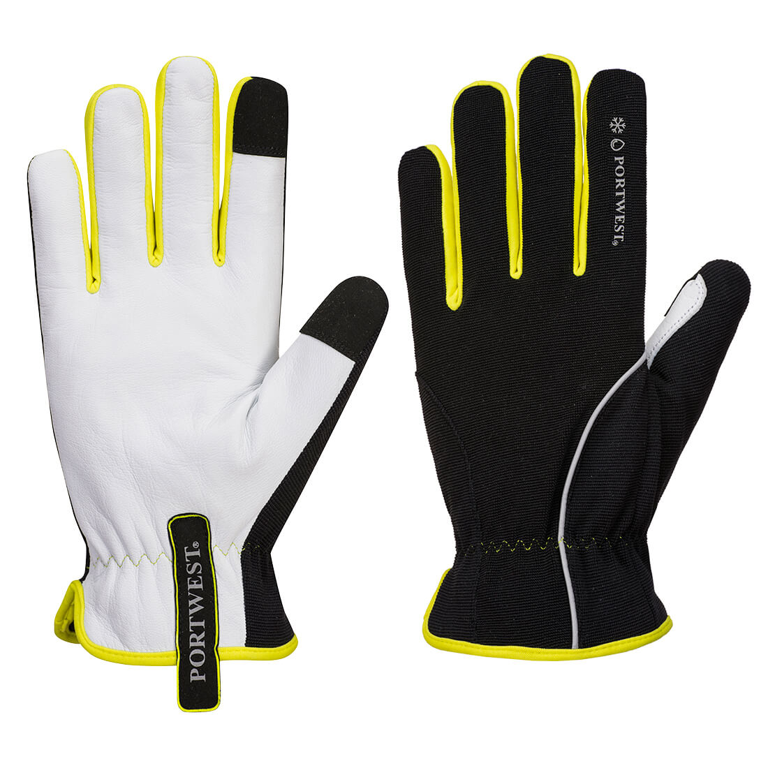 Portwest Black, Yellow Goat Skin, Elastic, Polyester, Nylon Glove, Size 9