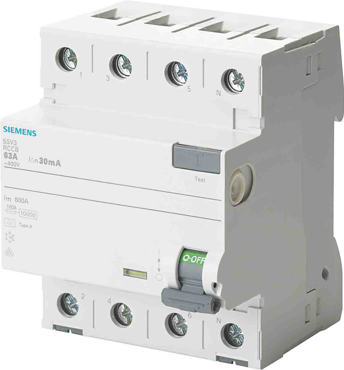 Siemens 5SV3 RCCB, 63A, 4 Pole, 100mA, Type A, 400V ac
