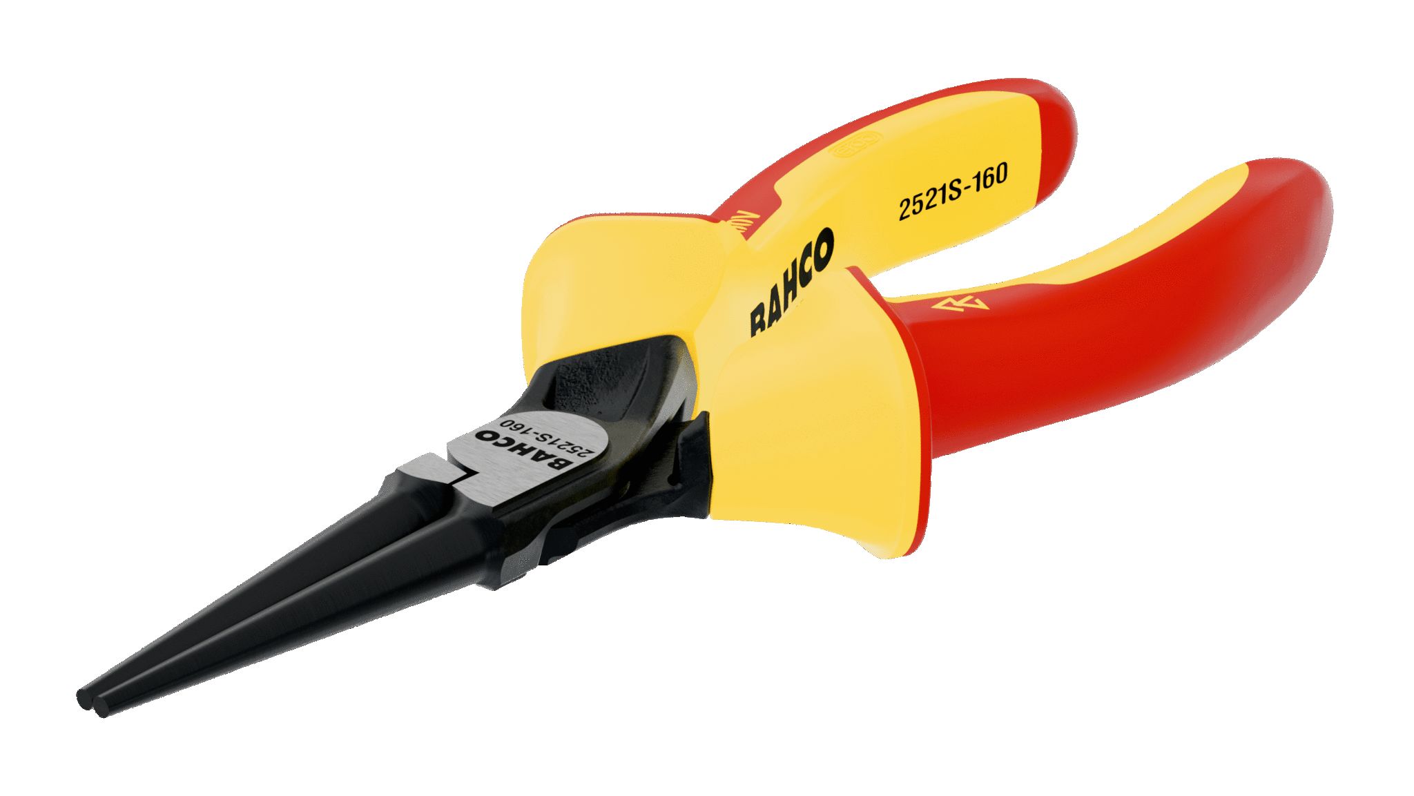 Bahco 2521S-160 Round Nose Pliers, 160 mm Overall, Straight Tip, VDE/1000V, 49,5mm Jaw