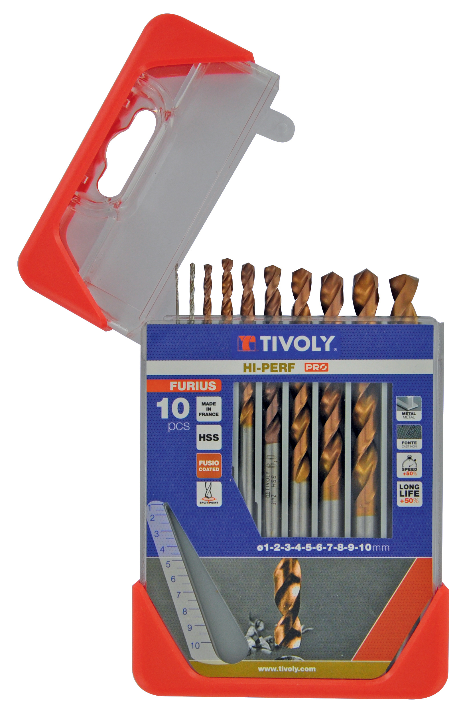 Tivoly 10-Piece for Steel, 10mm Max, 1mm Min, HSS Bits