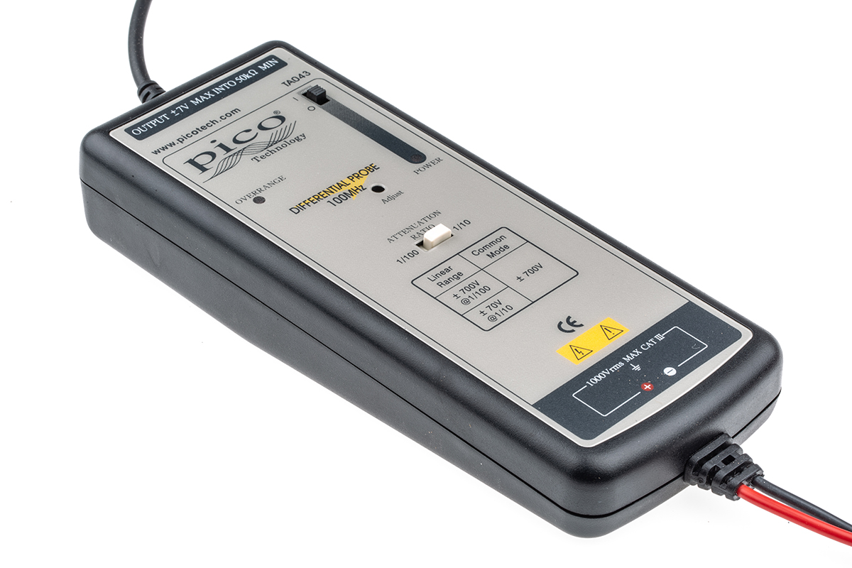 Pico Technology TA Series TA043 Oscilloscope Probe, Differential Type, 100MHz, 1:10, 1:100, BNC Connector