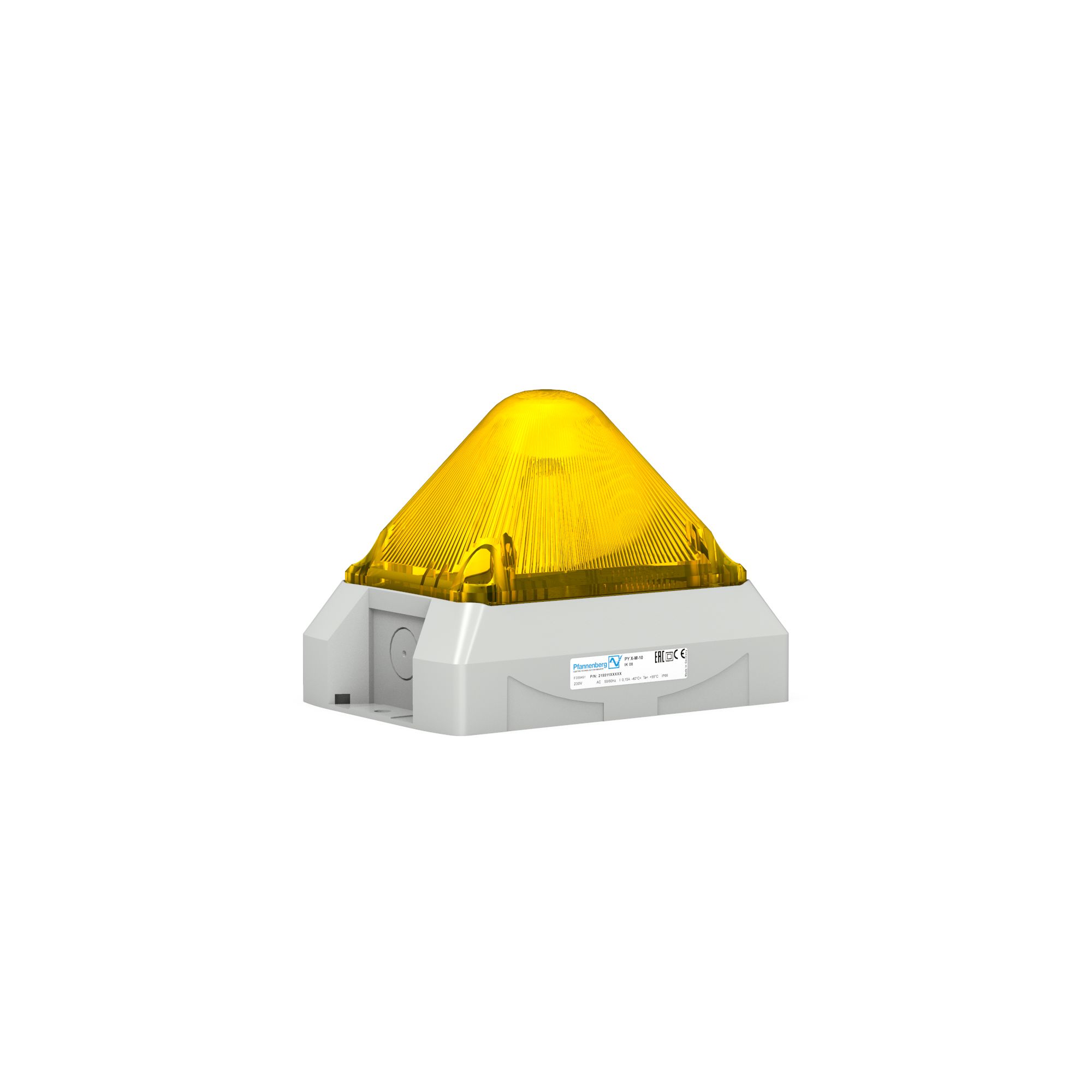 Pfannenberg PY X-M-10 Series Yellow Flashing Beacon, 230 V ac, Panel Mount, Xenon Bulb, IP66