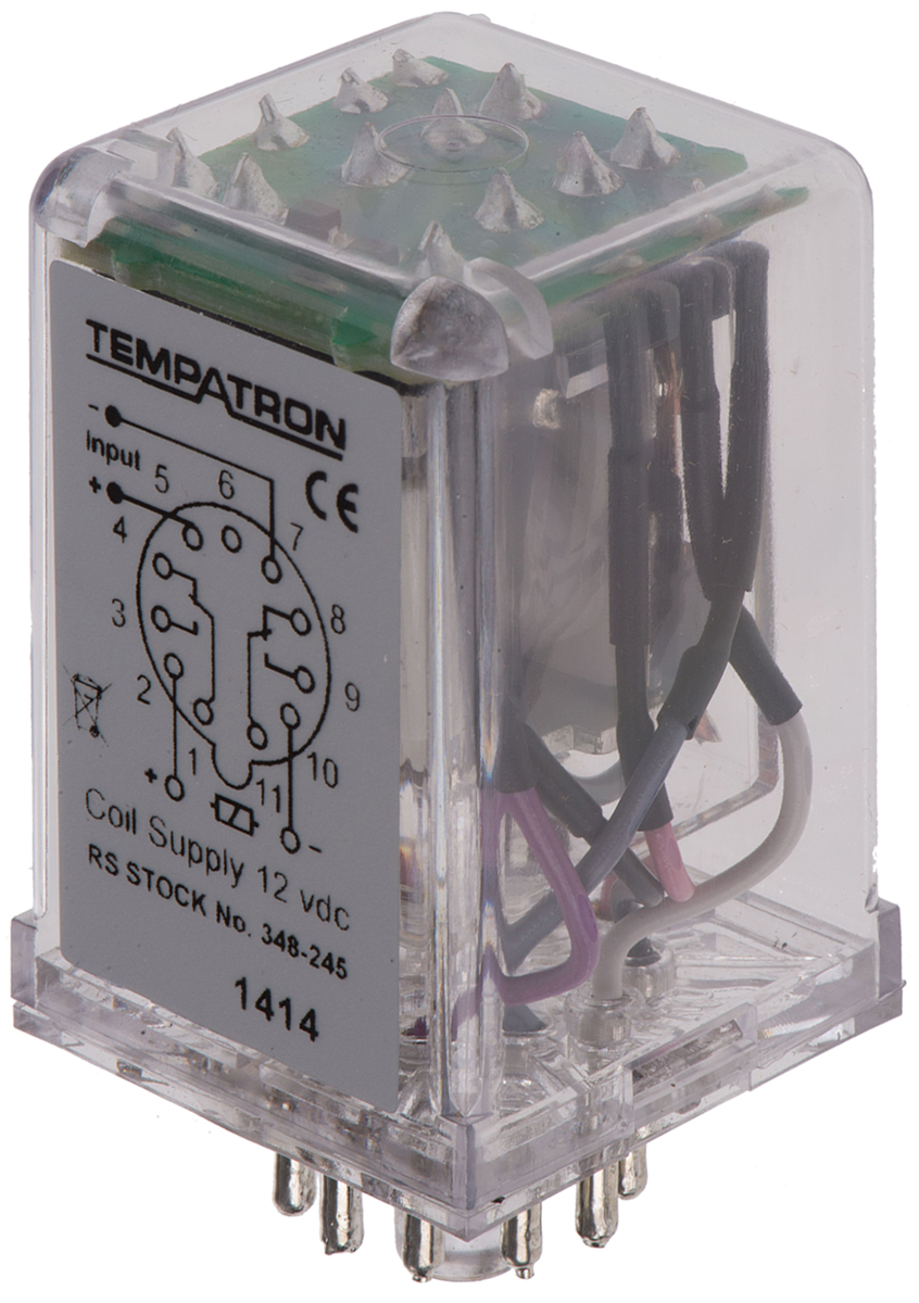 Tempatron Plug In Power Relay, 12V dc Coil, 7A Switching Current, DPDT
