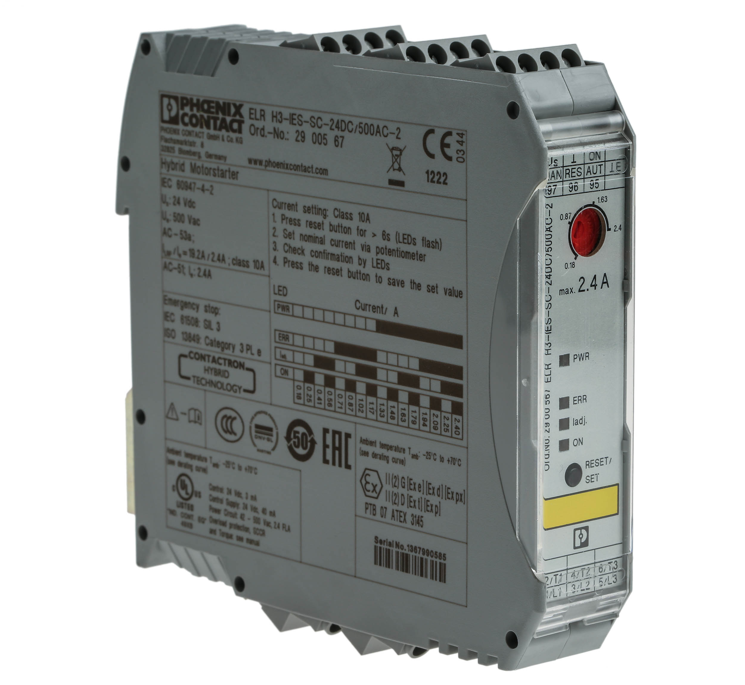 Phoenix Contact Contactron Motor Starter, 1 kW, 24 V dc, 3 Phase, IP20, 2.4 A