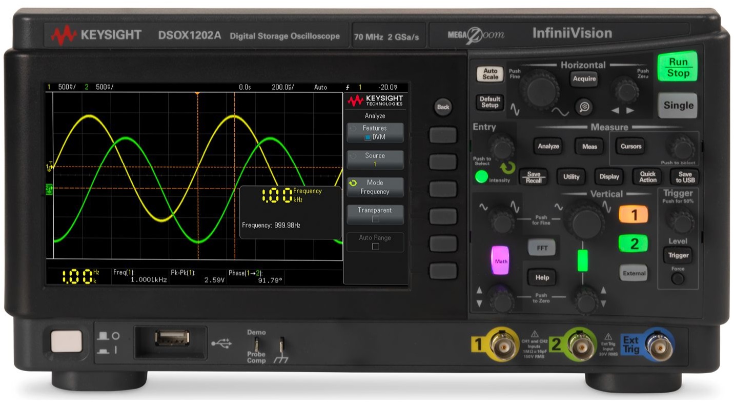 Keysight Technologies DSOX1202A InfiniiVision 1000 X Series, 100MHz Bench Oscilloscope, 2 Analogue Channels - RS