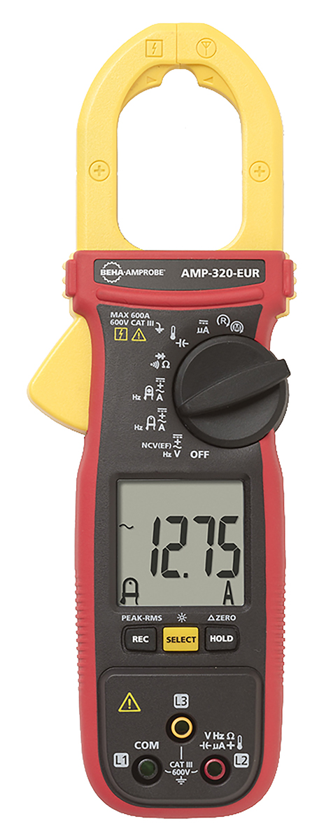 Beha-Amprobe AMP 320 Clamp Meter, 600A dc, Max Current 600A ac CAT III 600V With RS Calibration