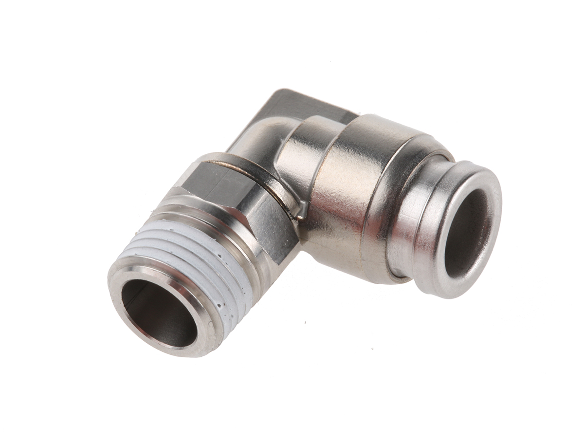 SMC KQG2 Series Elbow Threaded Adaptor, R 1/8 Male to Push In 6 mm, Threaded-to-Tube Connection Style