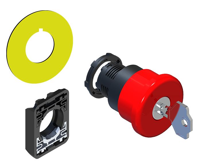 RS PRO Key Release Emergency Stop Push Button, Panel Mount, 22.5mm Cutout, IP20, IP65
