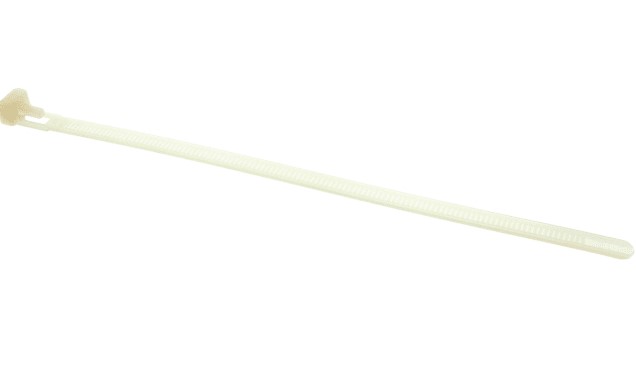 RS PRO Cable Tie, Releasable, 250mm x 7.6 mm, Natural Nylon, Pk-250