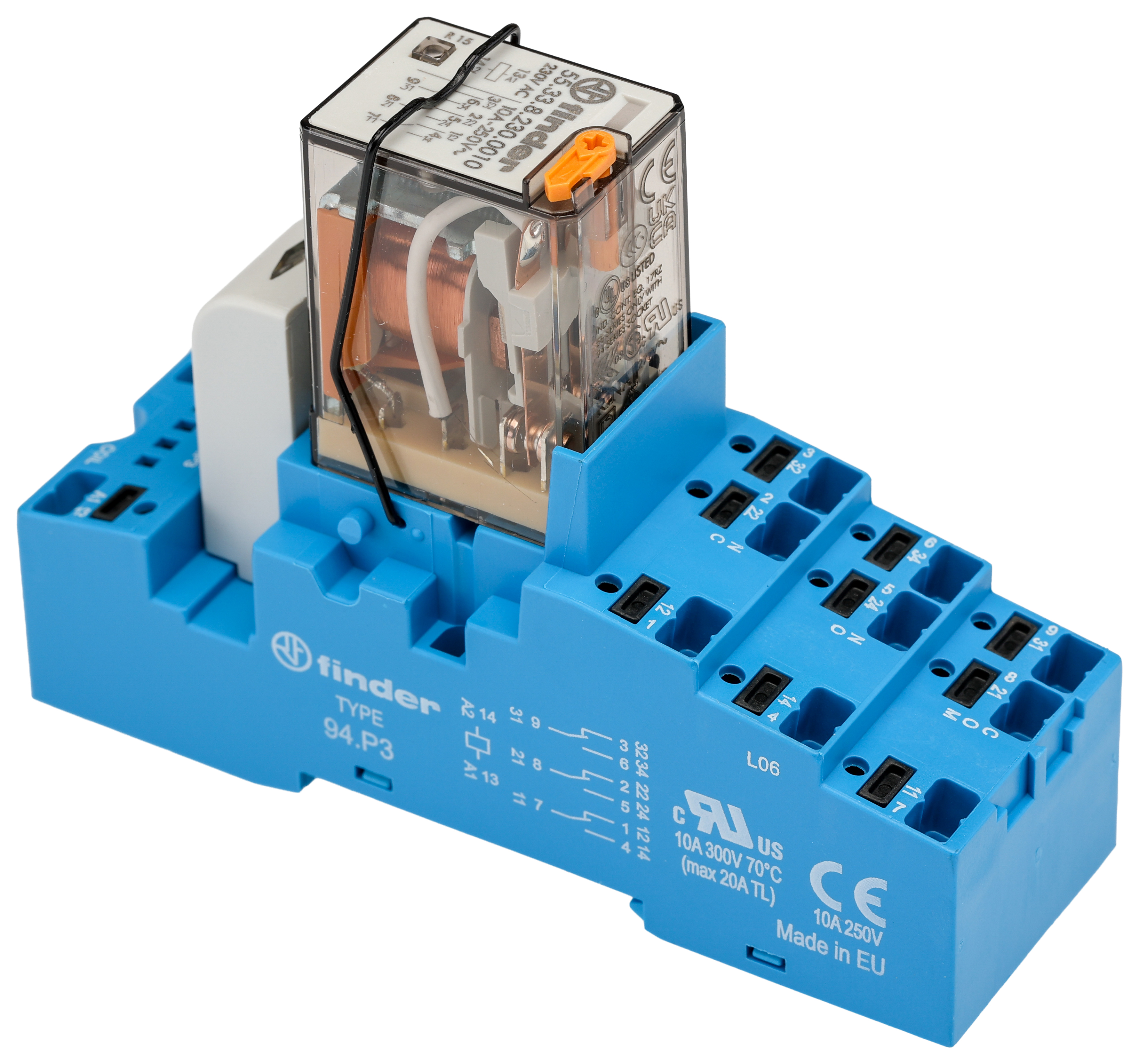 Finder 58 Series Interface Relay Module, DIN Rail Mount, 230V ac Coil, 3PDT, 3-Pole, 10A Load