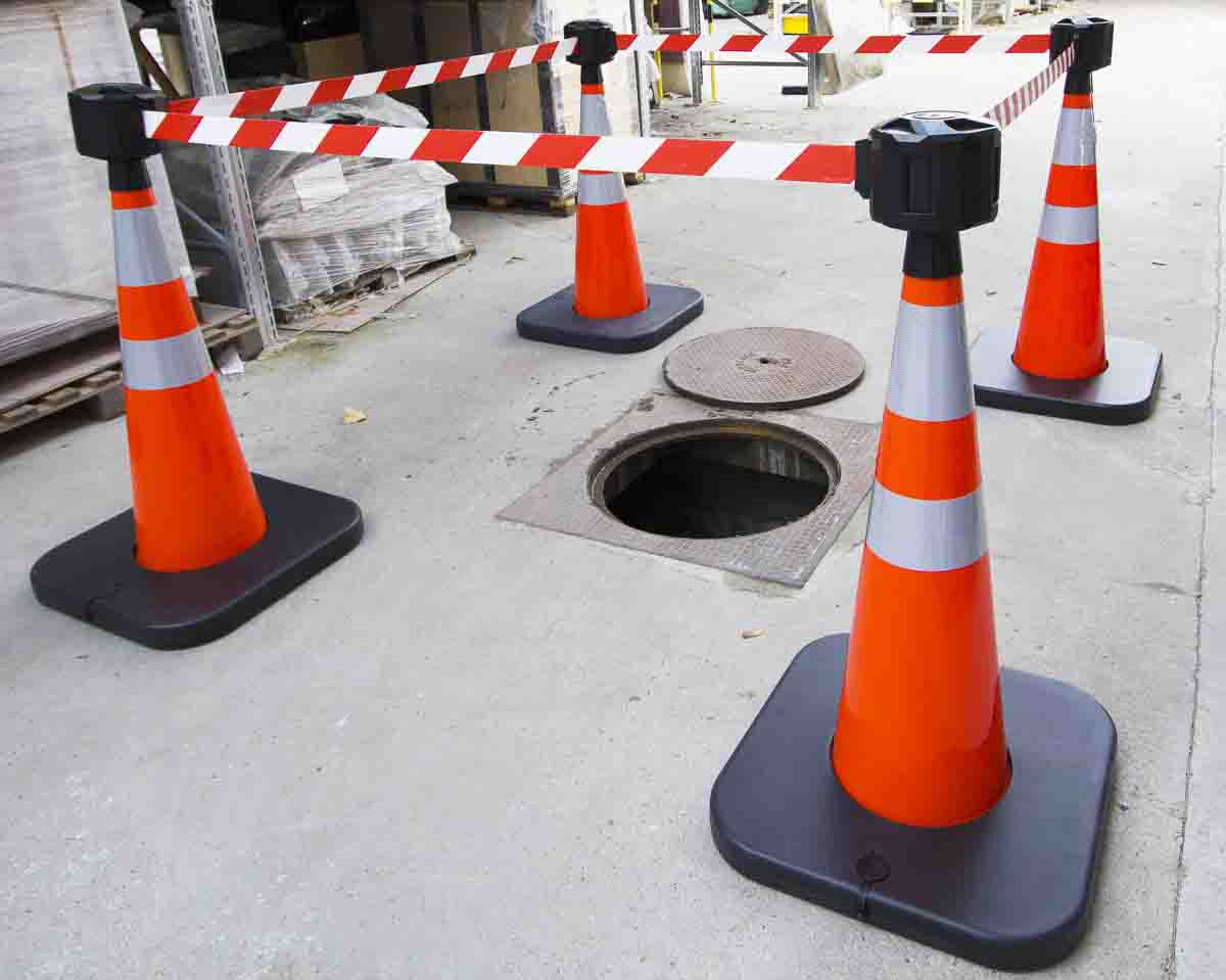 RS PRO Weighted Orange/White 1.10 m PVC Safety Cone With Strap Reel