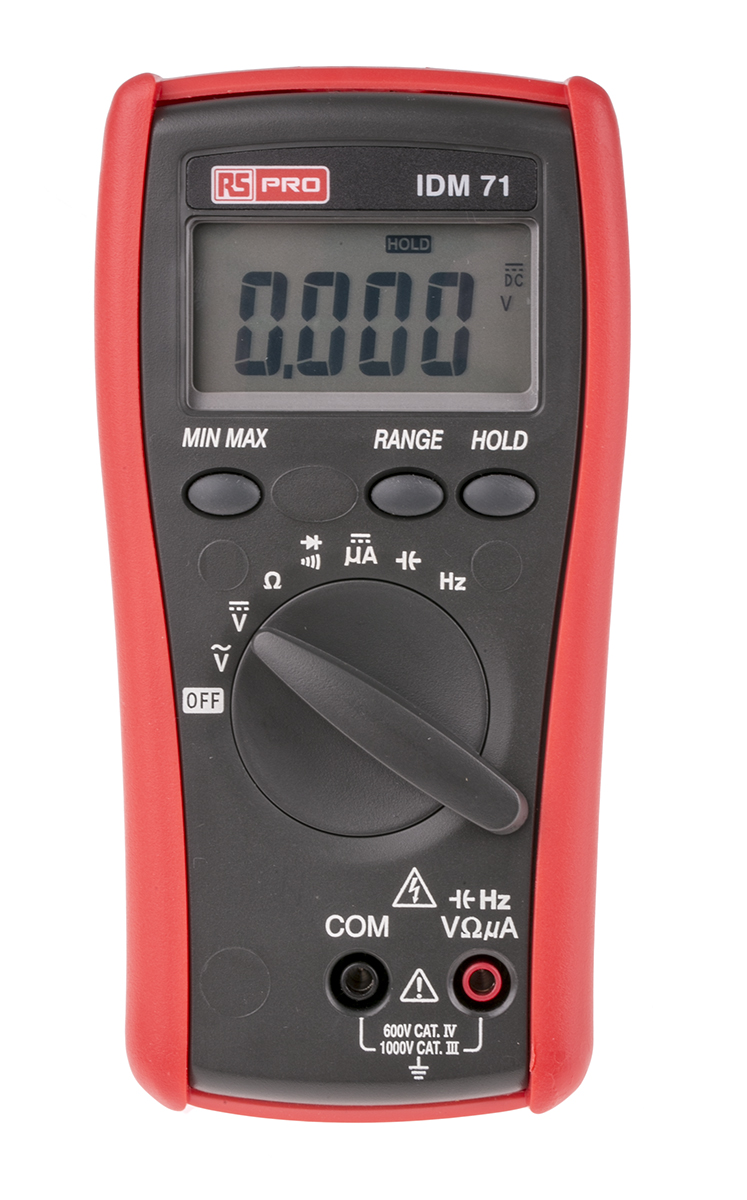 RS PRO IDM71 Handheld Digital Multimeter, True RMS, 10A ac Max, 10A dc Max, 750V ac Max