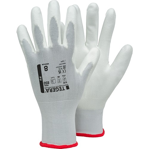 Tegera TEGERA White Nylon Nylon Work Gloves, Size 8, Polyurethane Coating