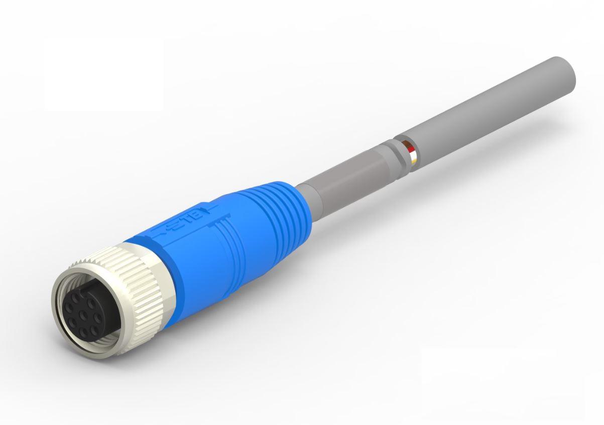 TE Connectivity Female 8 way Socket M12 to M12 Pigtail Cable Assembly, 1.5 m