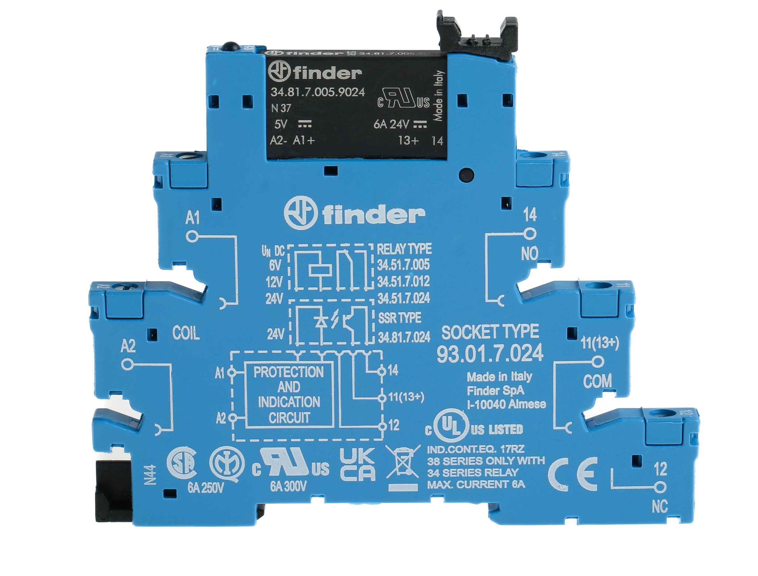 Finder 38 Series Interface Relay, DIN Rail Mount, 6V dc Coil, SPST