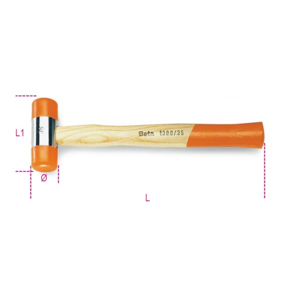 BETA Plastic Soft Face Hammer with Wood Handle, 1.5kg