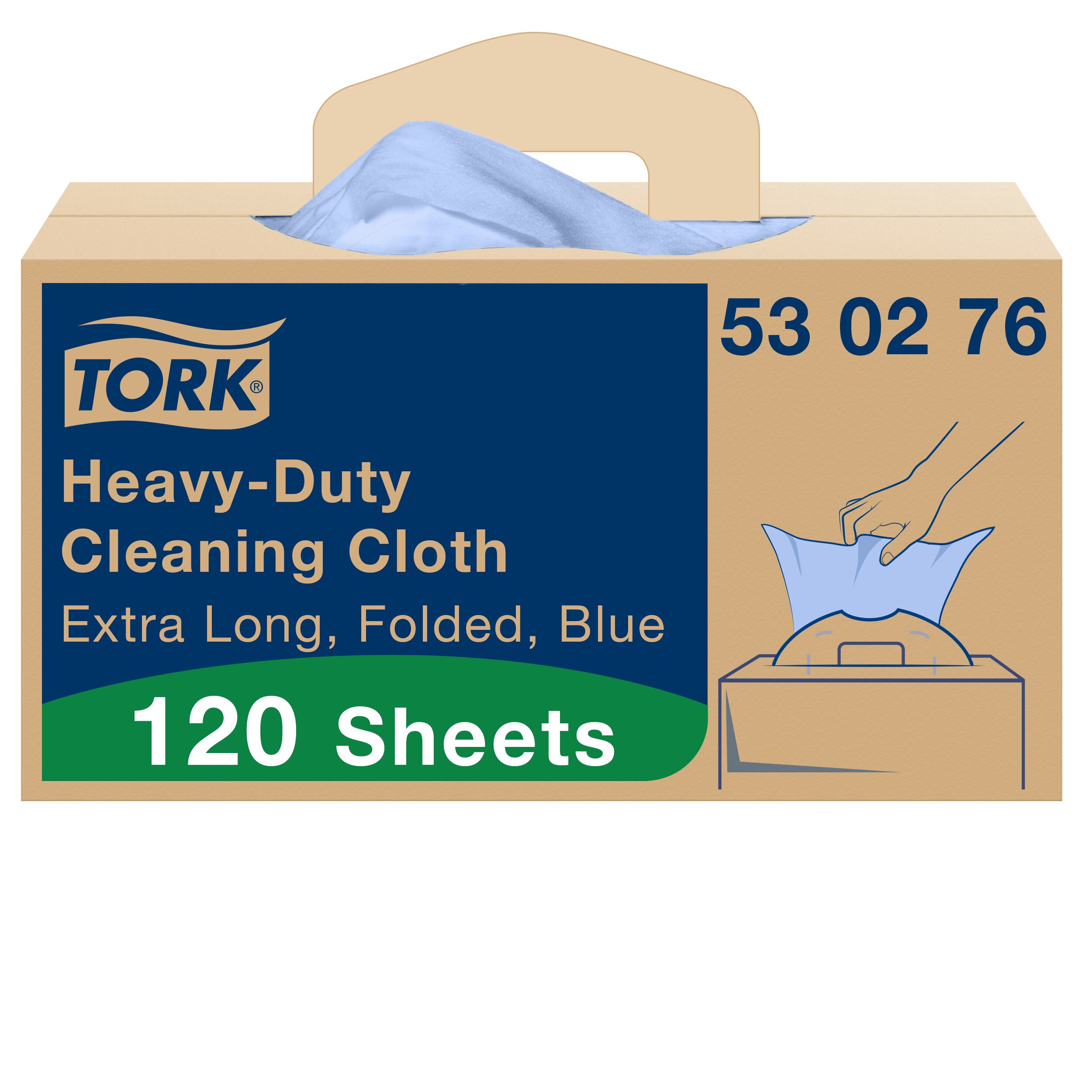 Tork Blue Non Woven Fabric Cloths for Heavy Duty Cleaning, Dry Use, Box of 120, 61.5 x 35.5, Repeat Use