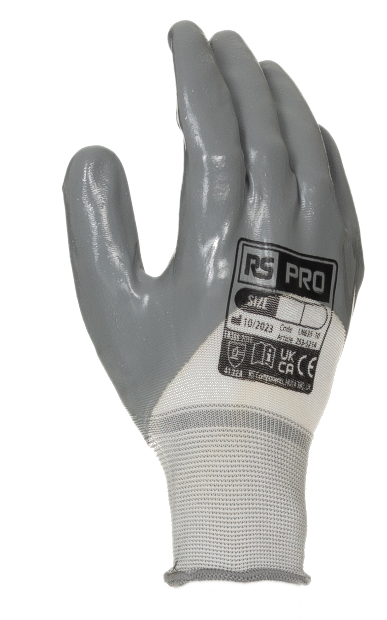 RS PRO RS PRO Grey, White Nylon Work Gloves, Size 8, Nitrile Coating