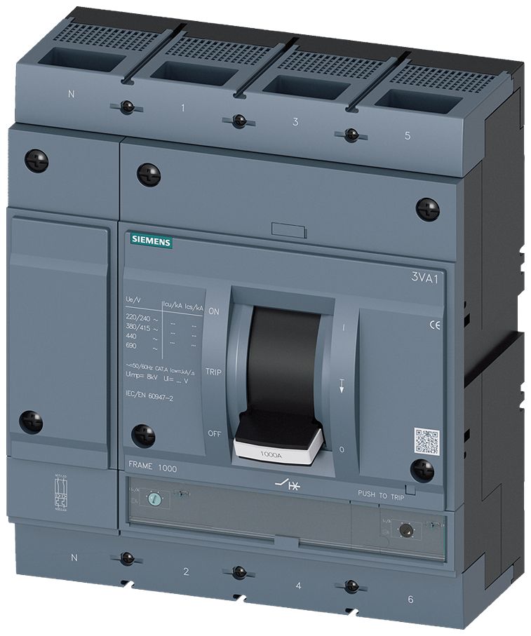 Siemens, SENTRON MCCB 4P 800A, Breaking Capacity 70 kA, Fixed Mount