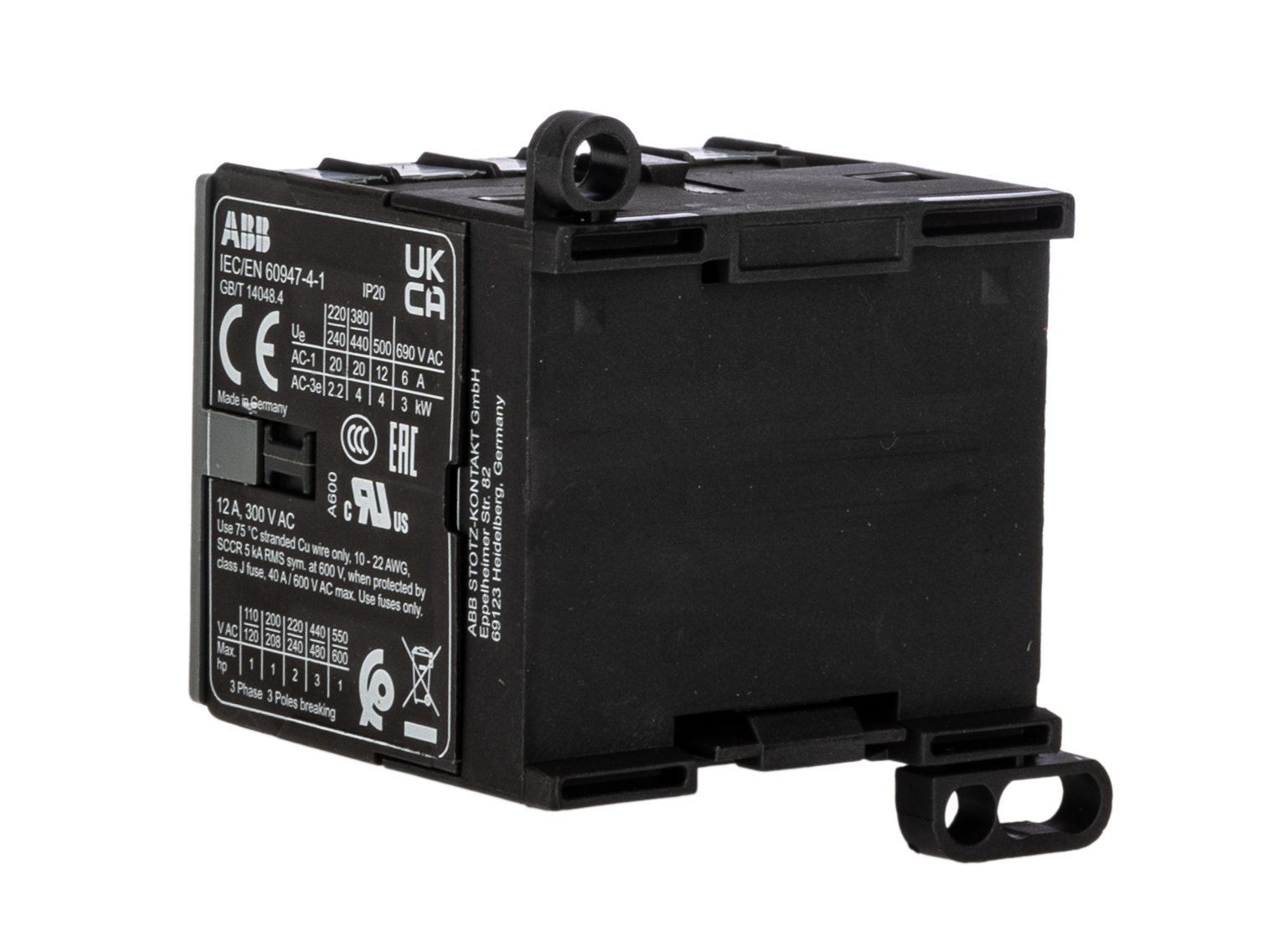 ABB B6-30-01-F-01 Contactor, 24 V Coil, 3-Pole, 20 A, 4 kW, 3NO