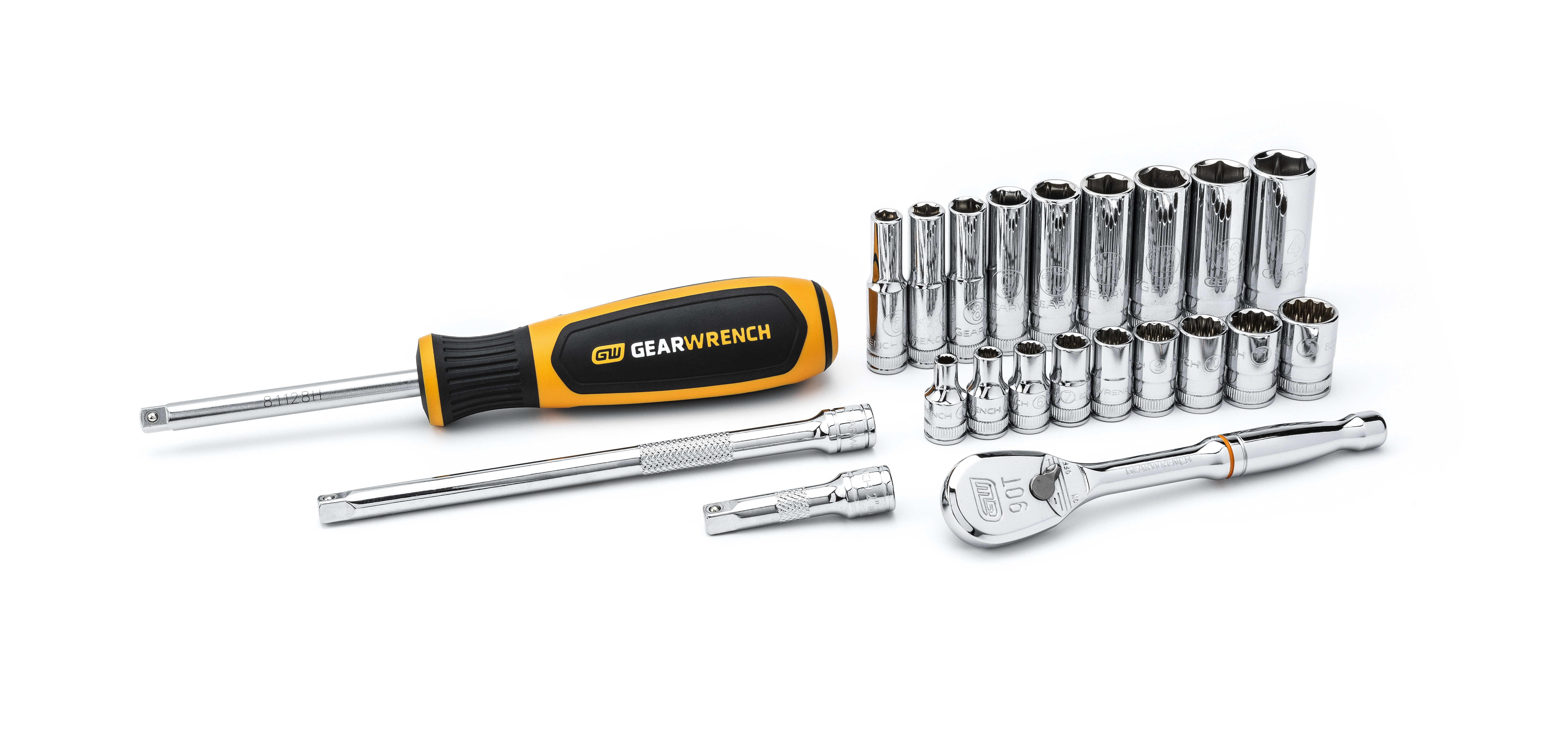 GearWrench 22-Piece Metric 1/4 in Deep Socket/Standard Socket Set with Ratchet, 6 point; 12 point