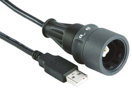 Bulgin USB 2.0, Male USB B to Male USB A, 2m