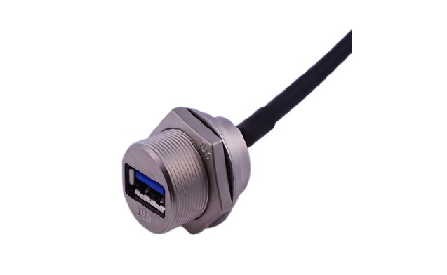 RS PRO Straight, Panel Mount, Socket- Single Port Type A 3.0 IP68 Type A USB Connector