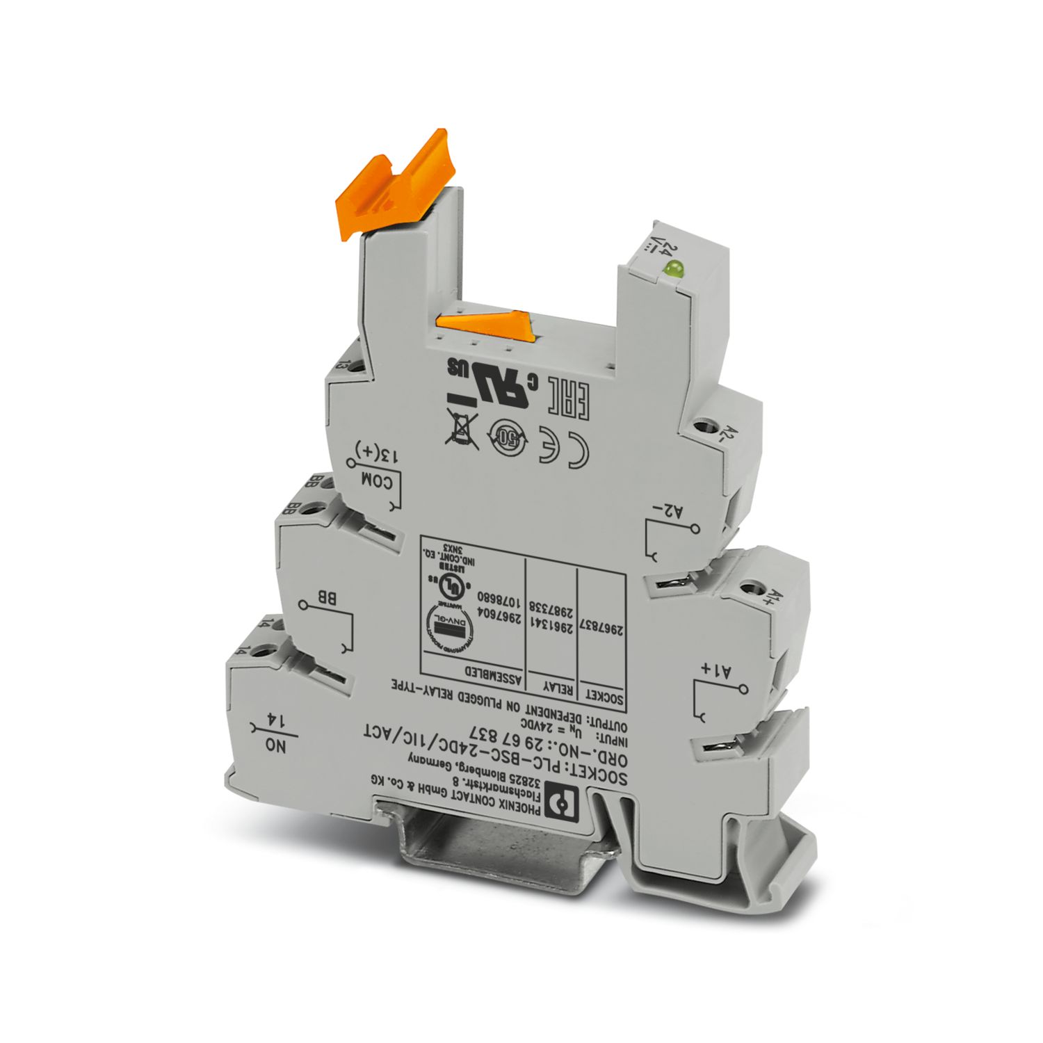 Phoenix Contact 1 Pin 24V dc DIN Rail Relay Base