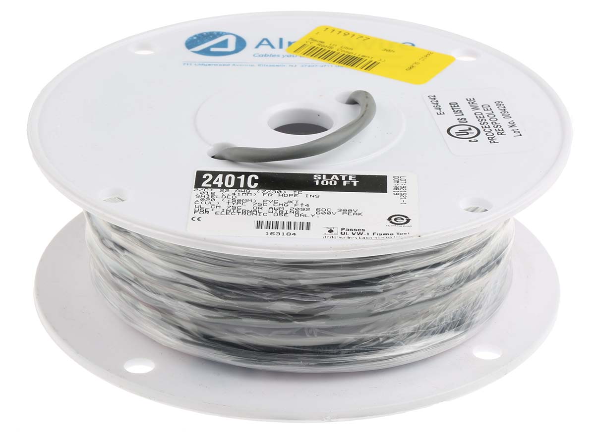 Alpha Wire Alpha Essentials Communication & Control Control Cable, 2 Cores, 0.35 mm² 22 AWG, Screened, 30 m, Grey
