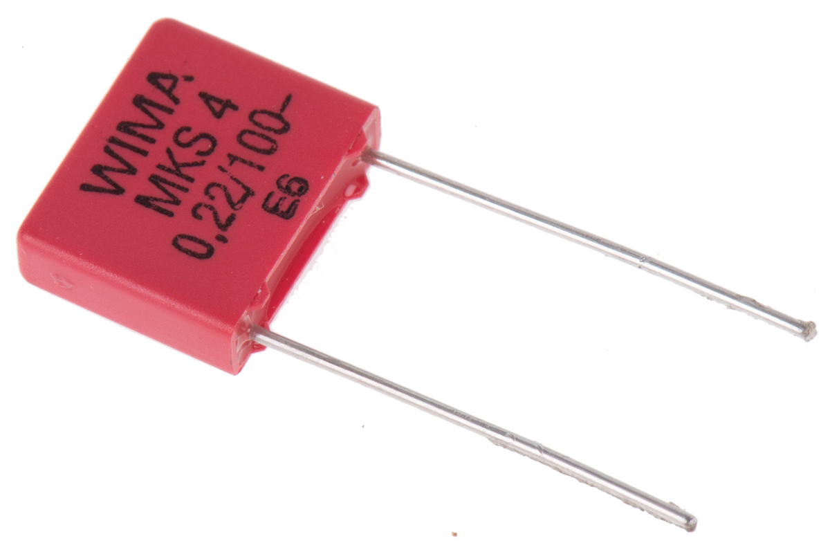 WIMA MKS4 Polyester Film Capacitor, 63 V ac, 100 V dc, ±10%, 220nF, Through Hole
